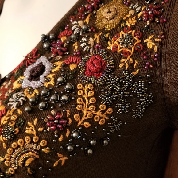 LouLou Beaded Embellished Floral Button Cardigan S - Picture 5 of 8